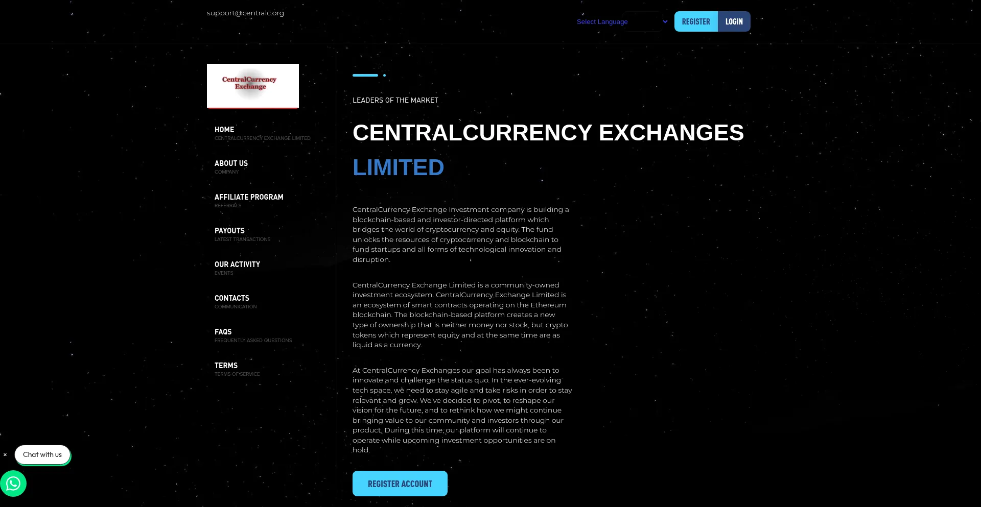 Website screenshot of Centralc.org
