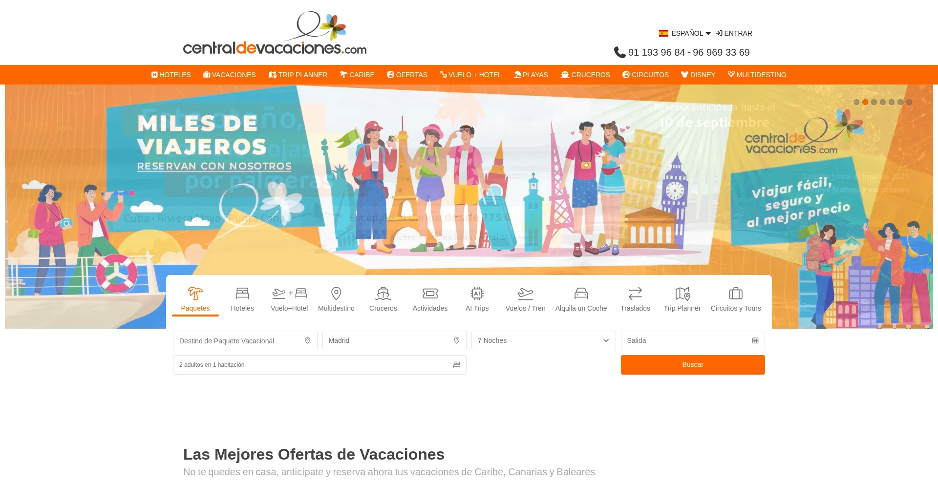 Website screenshot of Centraldevacaciones.com