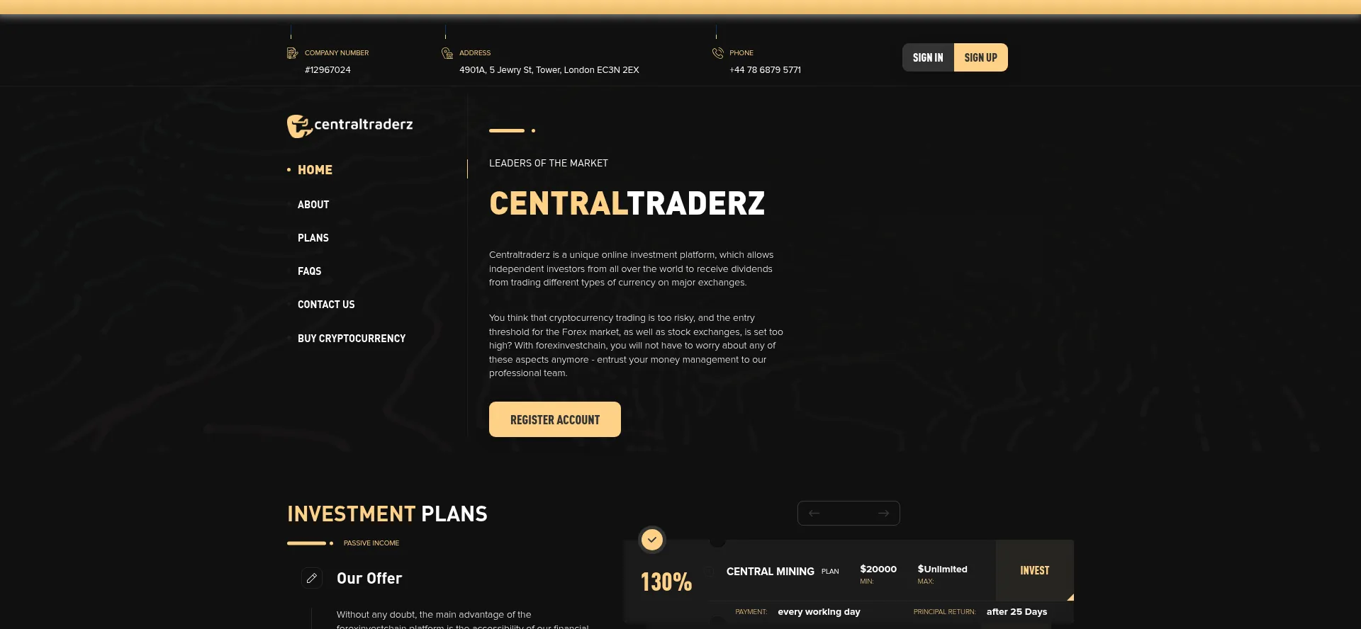 Website screenshot of Centraltraderz.com