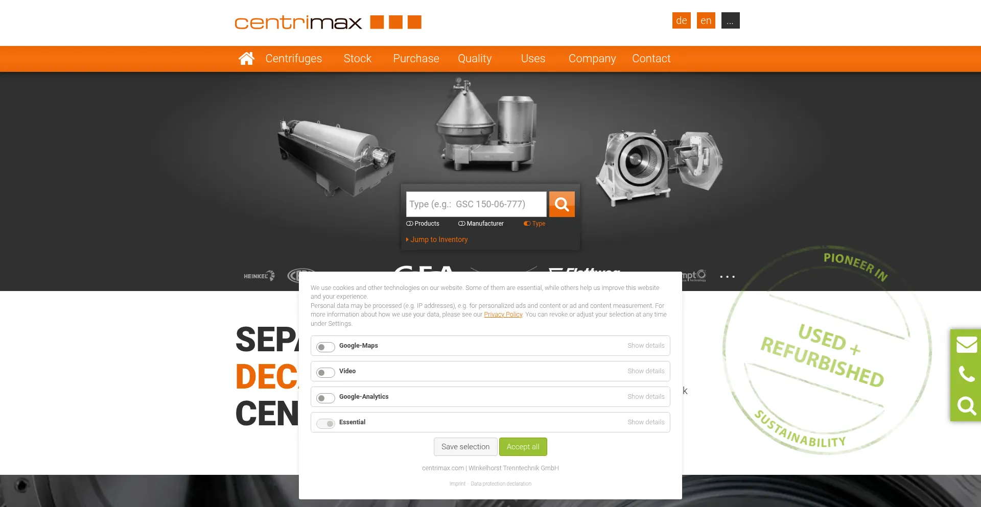 Website screenshot of Centrimax.com