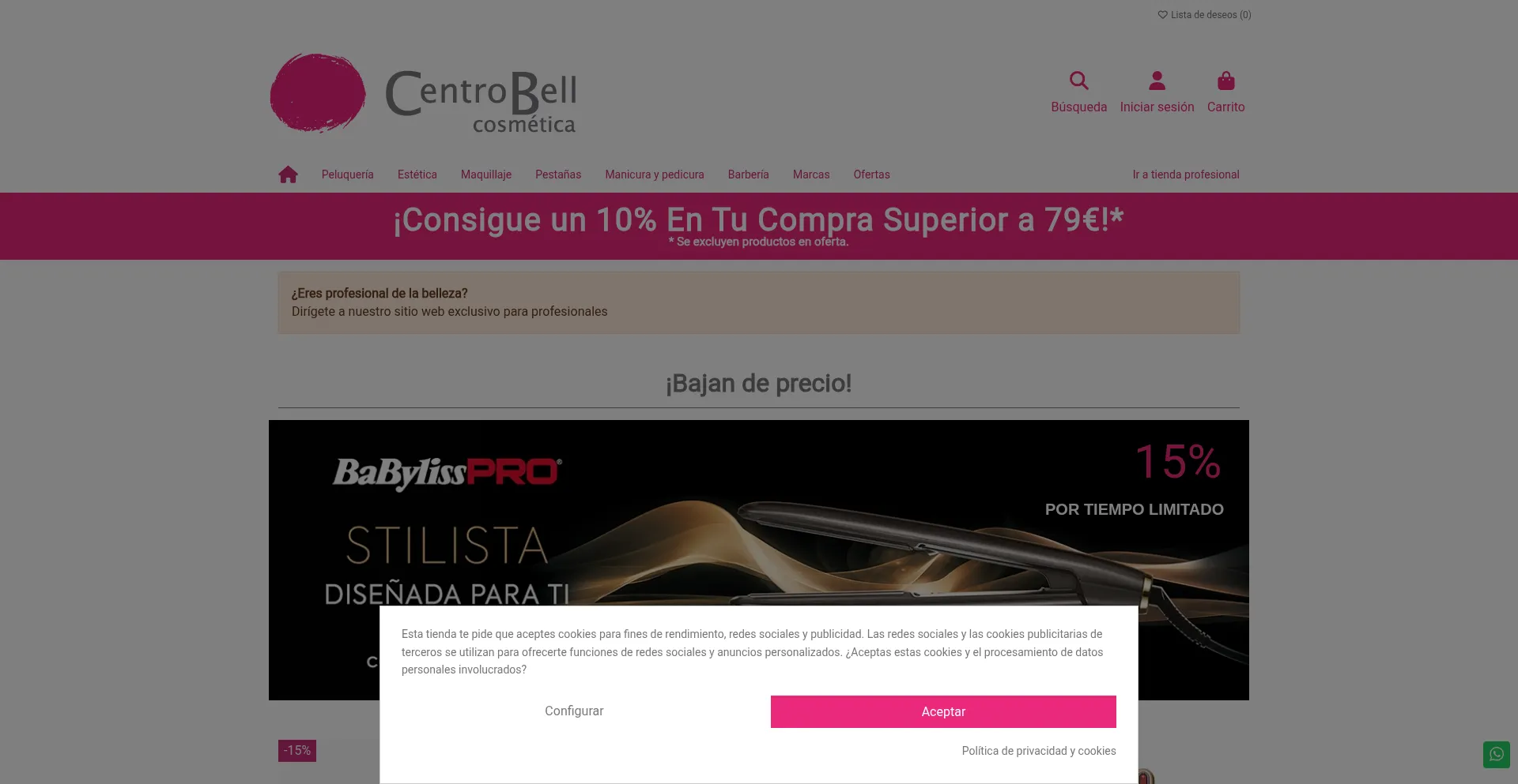 Website screenshot of Centrobell.com