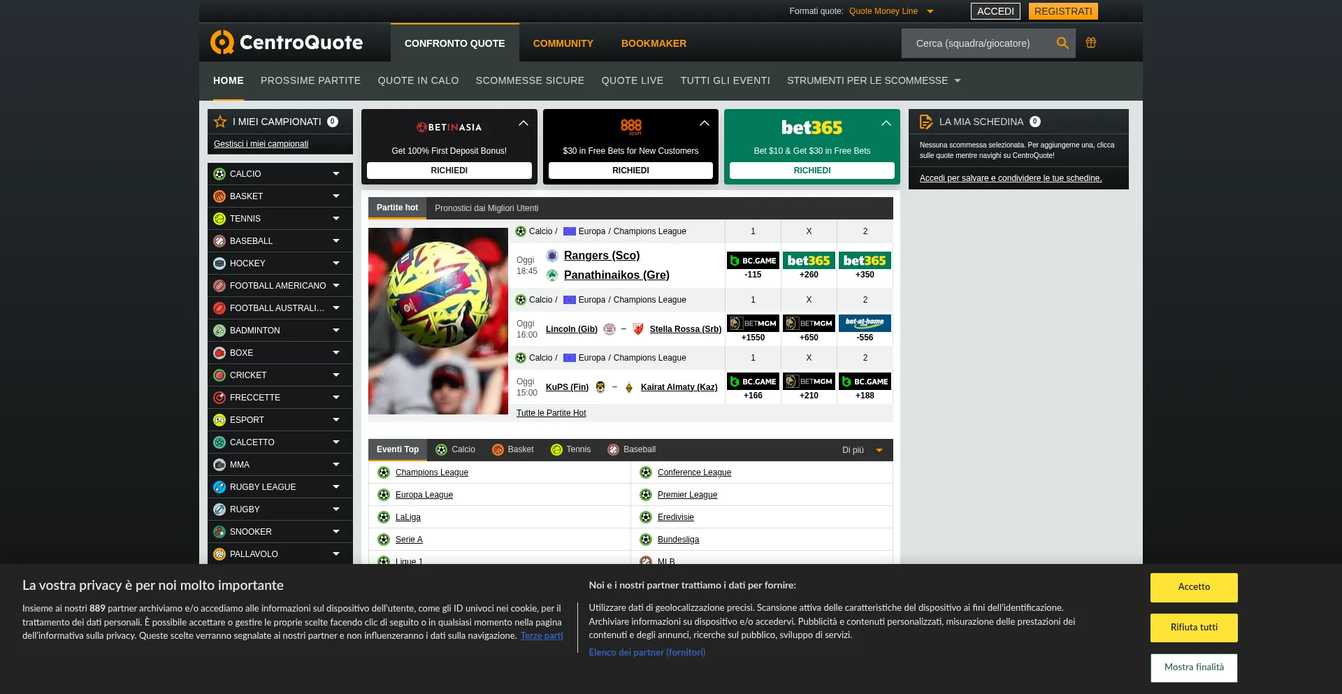 Website screenshot of Centroquote.it