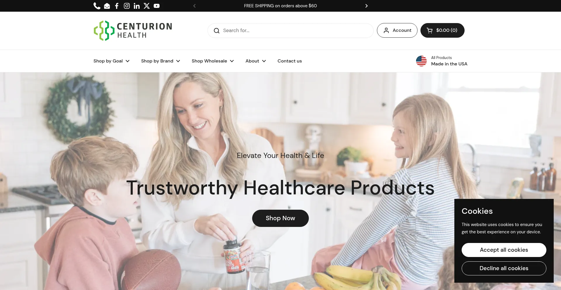 Website screenshot of Centurion.health