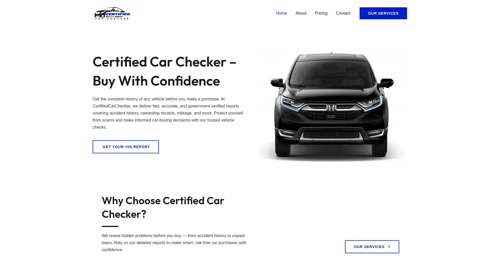Website screenshot of Certifiedcarchecker.online