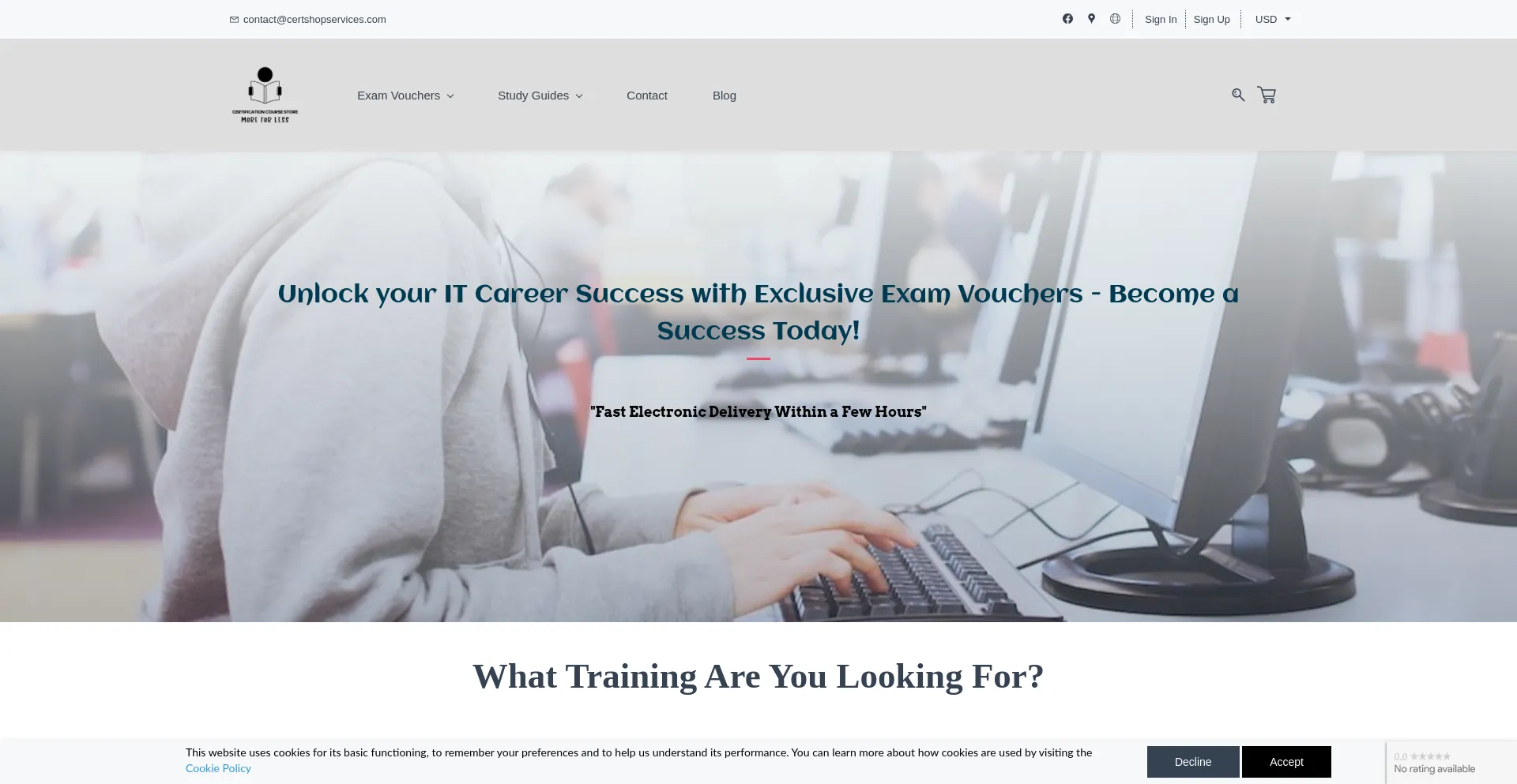 Website screenshot of Certshopservices.com