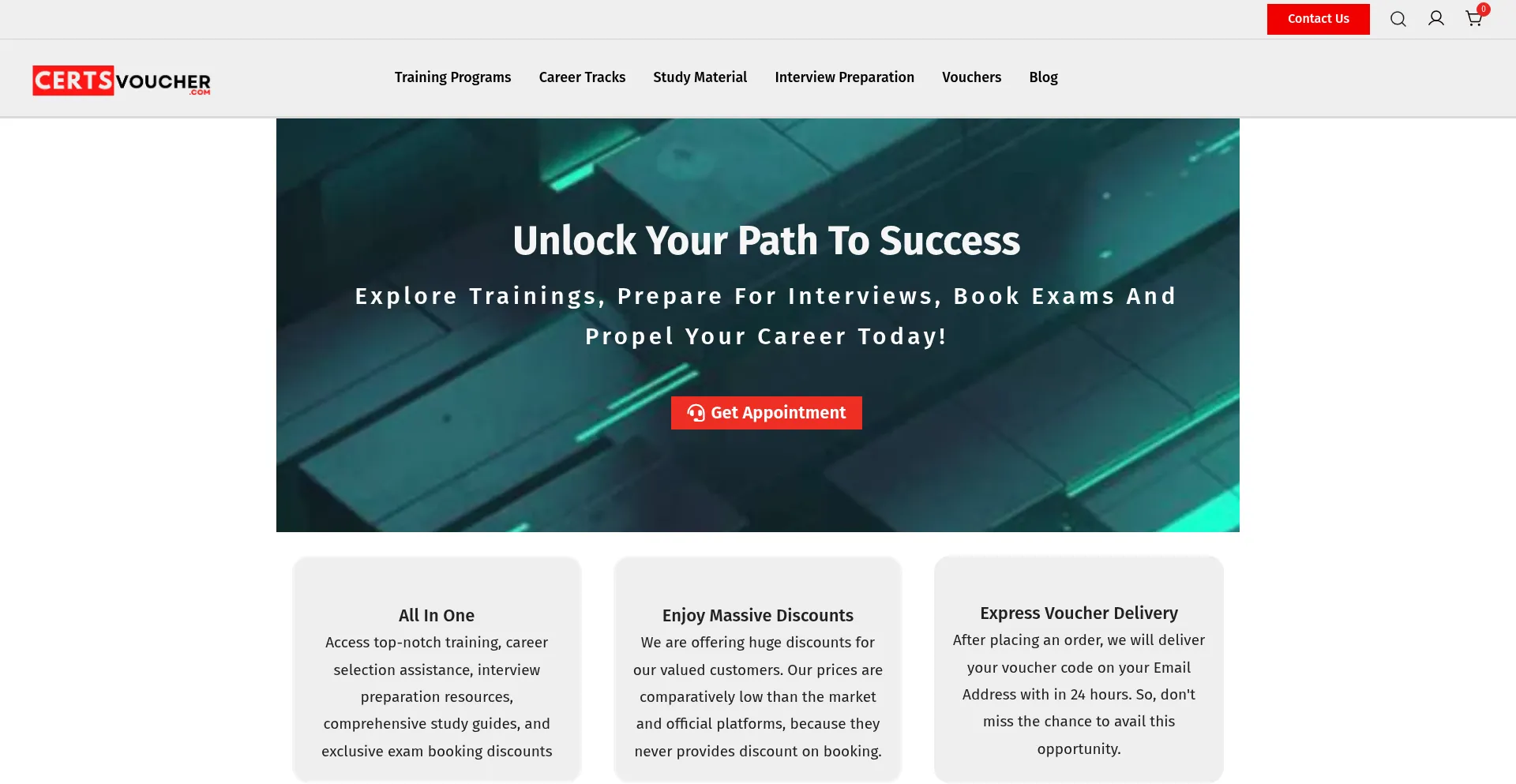Website screenshot of Certsvoucher.com