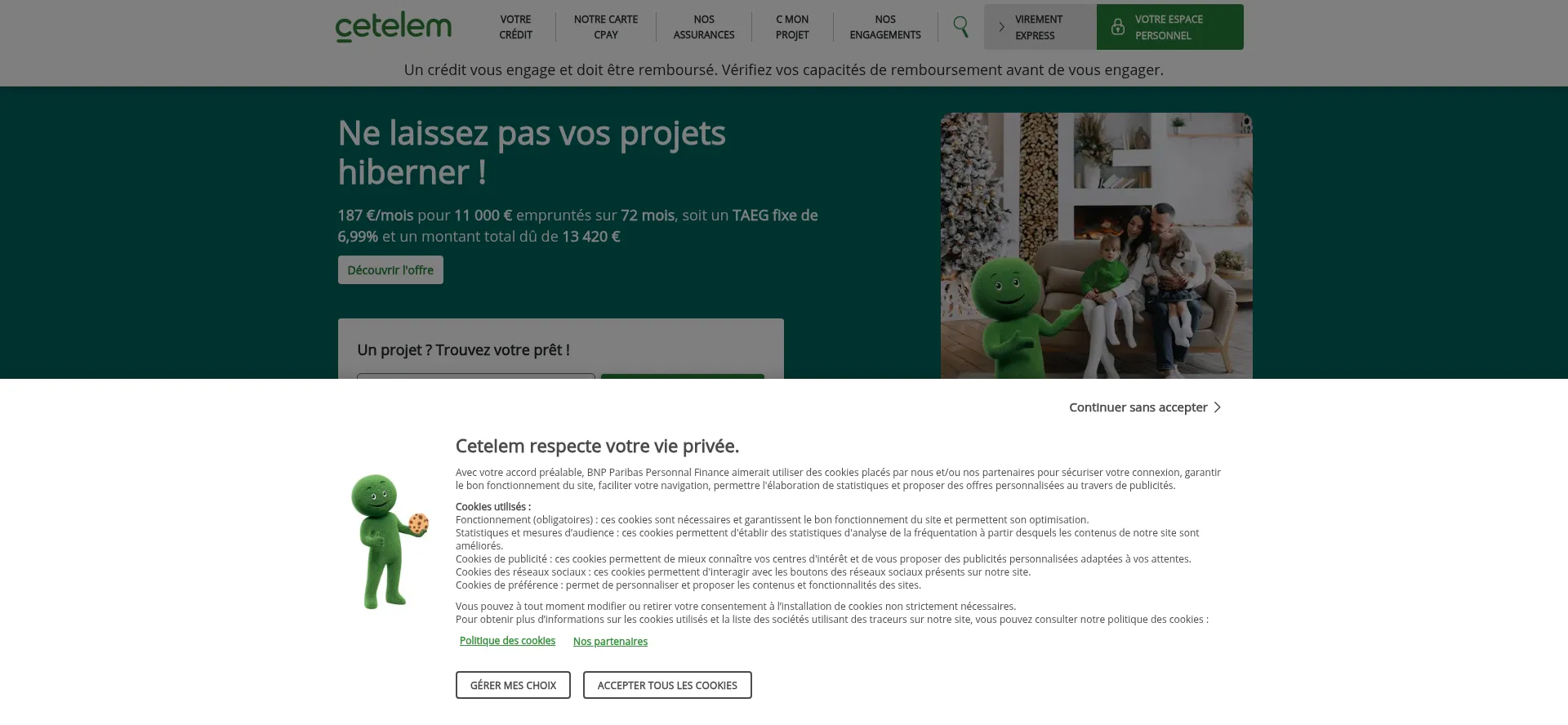 Website screenshot of Cetelem.fr