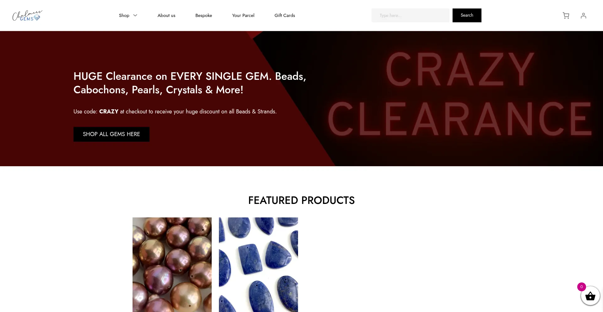 Website screenshot of Chalmersgems.com