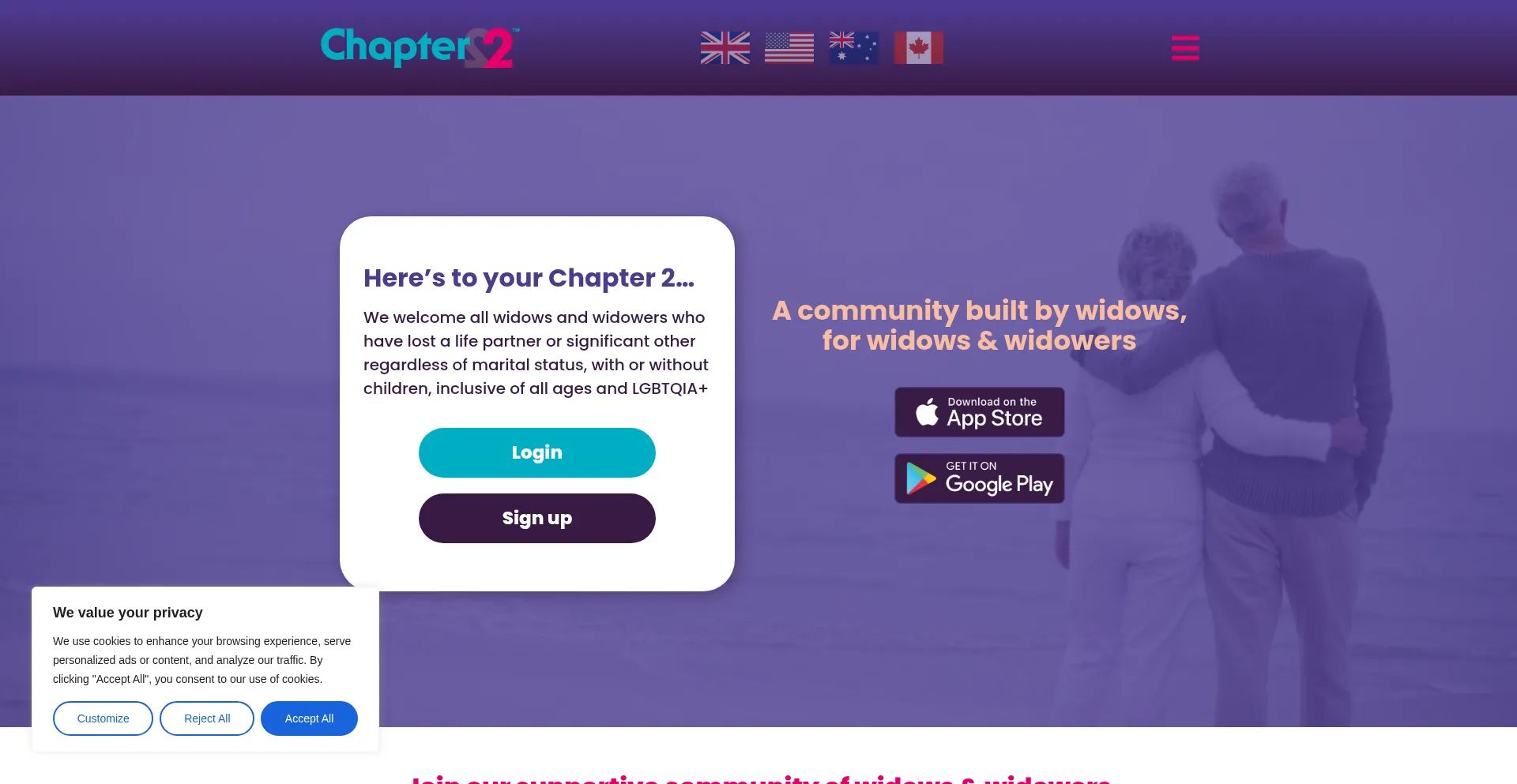 Website screenshot of Chapter2dating.app