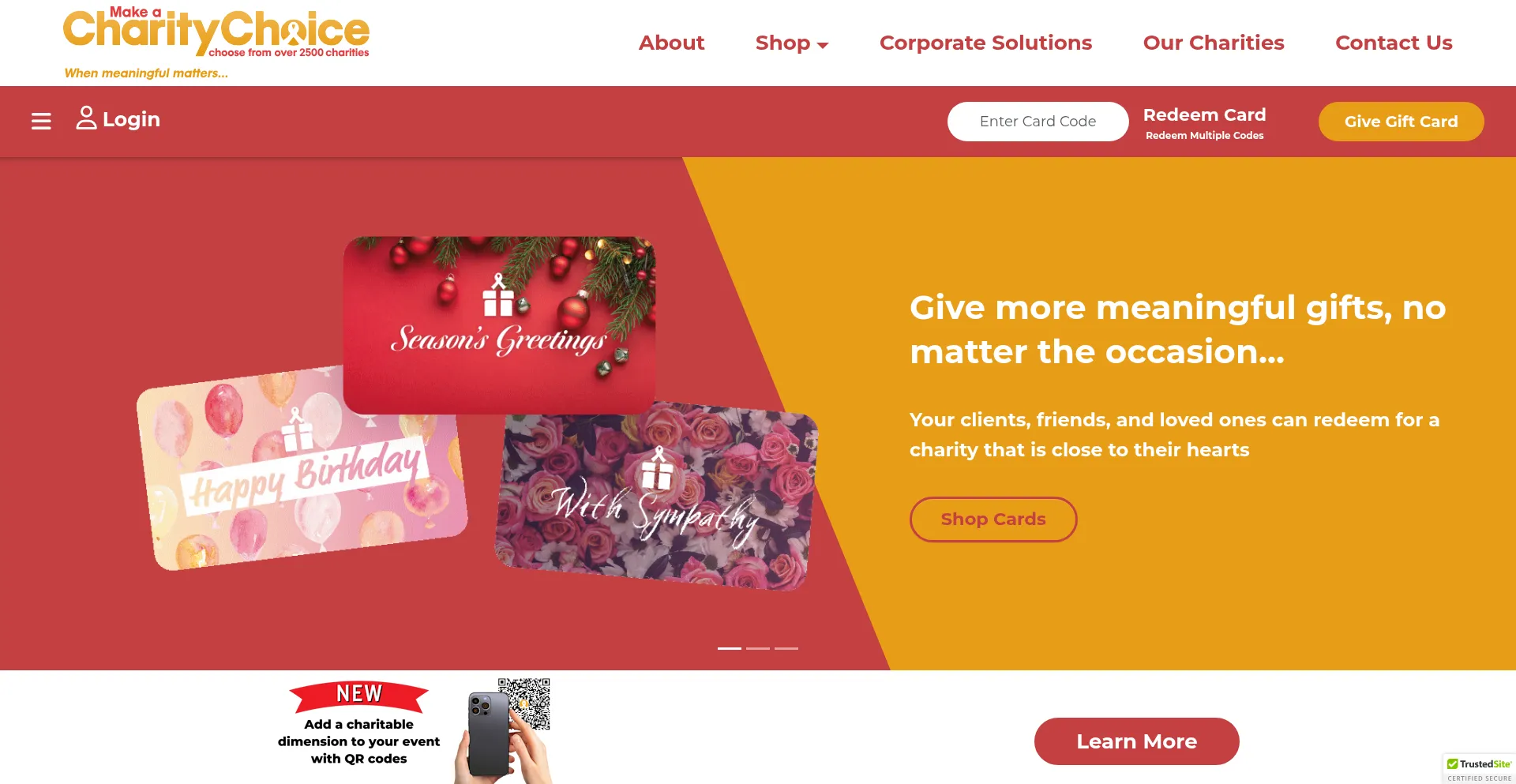 Website screenshot of Charitygiftcertificates.org