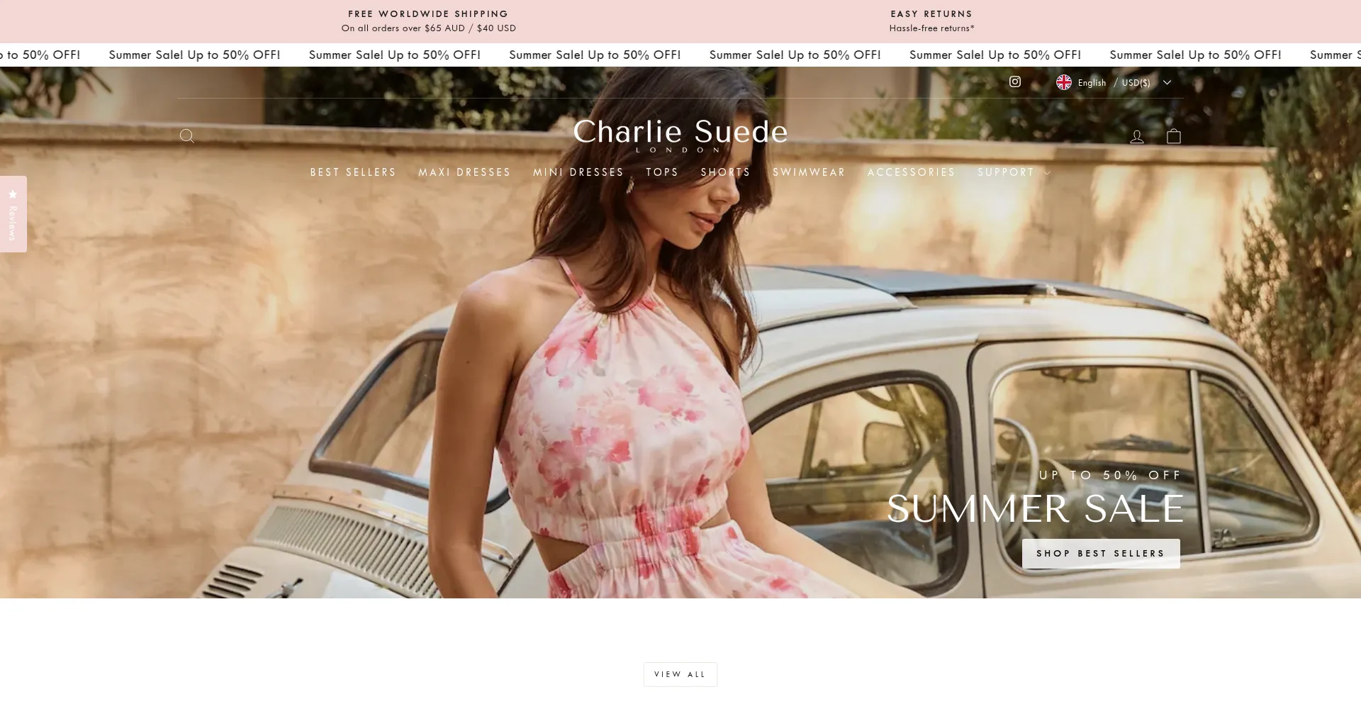 Website screenshot of Charliesuede.com
