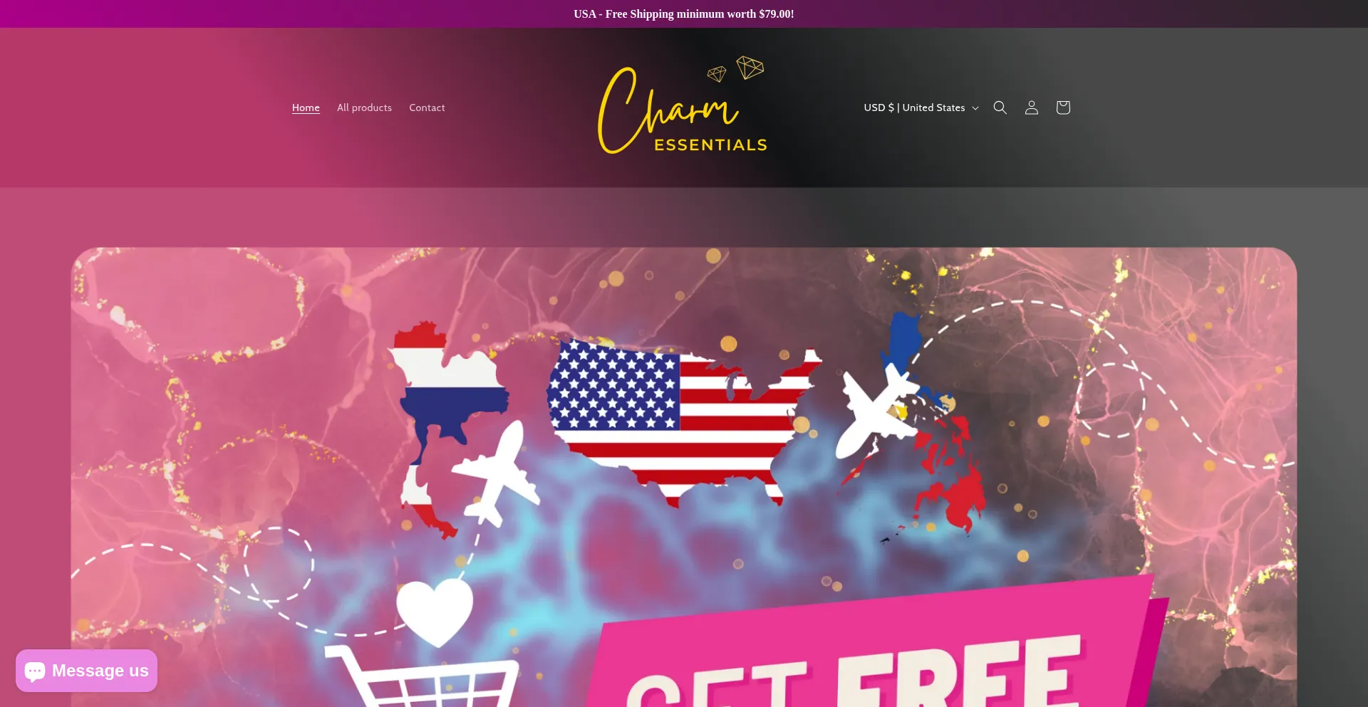 Website screenshot of Charmessentialsusa.com