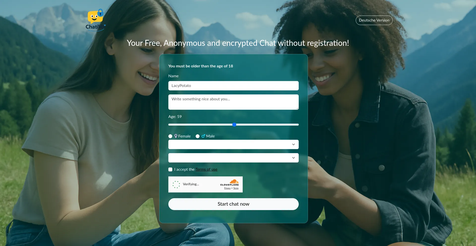 Website screenshot of Chatiwi.com