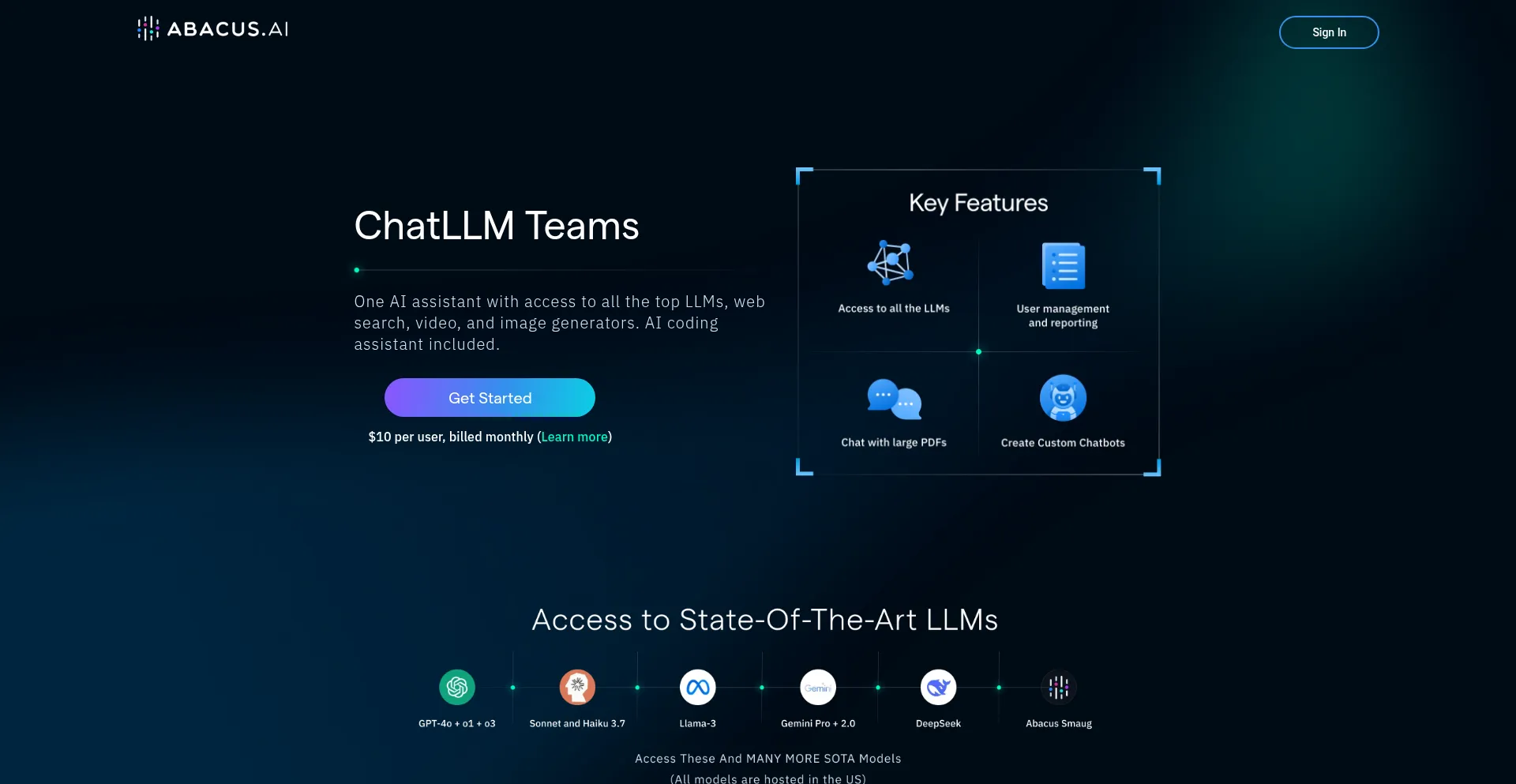 Website screenshot of Chatllm.abacus.ai