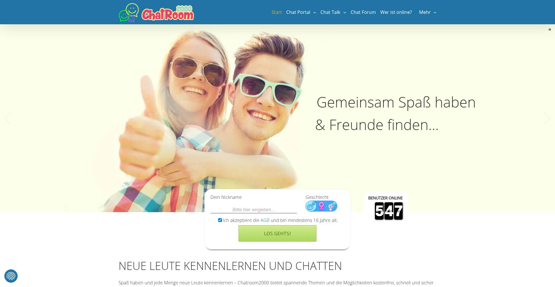 Website screenshot of Chatroom2000.de