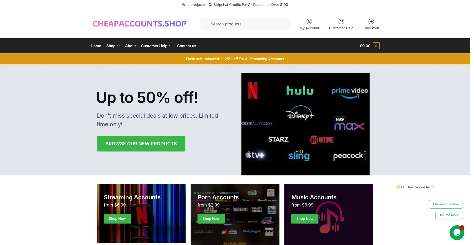 Website screenshot of Cheapaccounts.shop