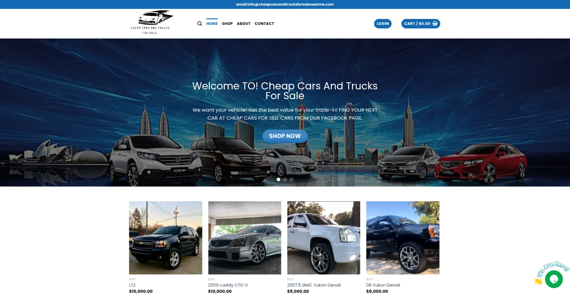 Website screenshot of Cheapcarsandtrucksforsalenearme.com
