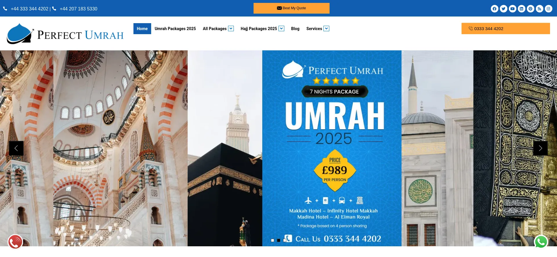 Website screenshot of Cheapestumrahpackages.co.uk