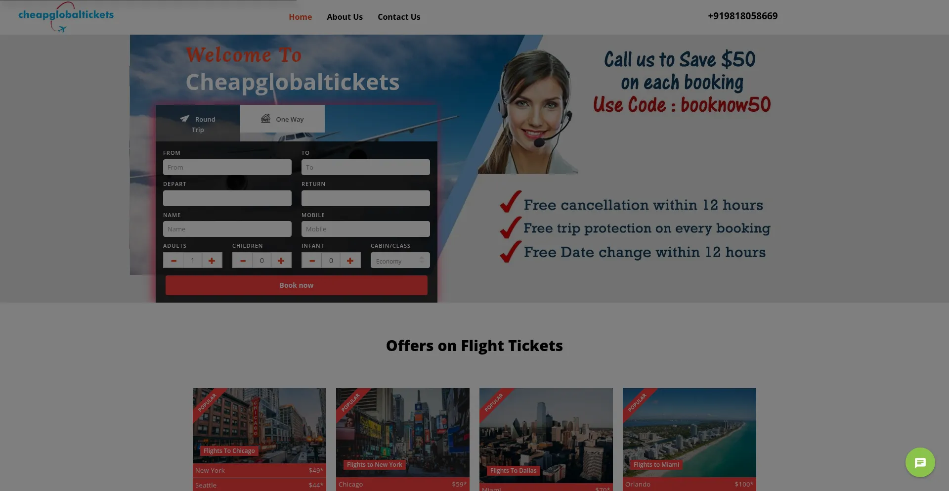 Website screenshot of Cheapglobaltickets.com