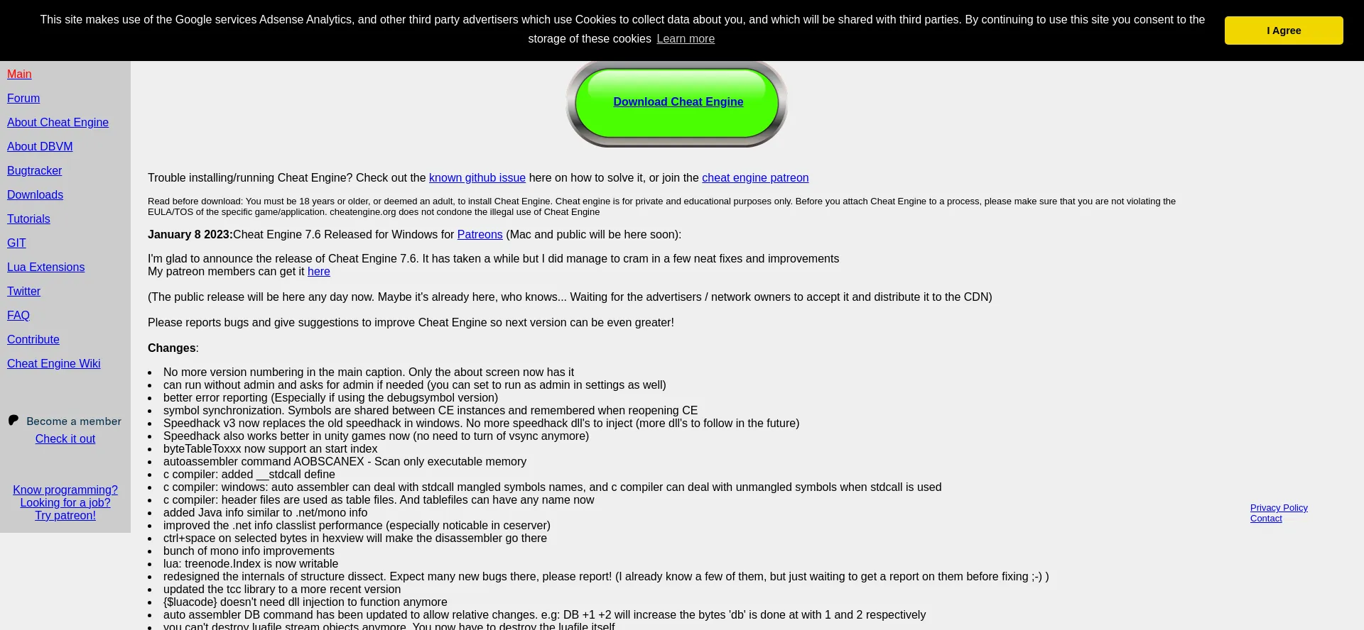 Website screenshot of Cheatengine.org