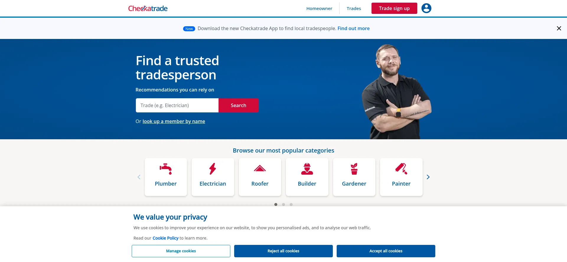Website screenshot of Checkatrade.com