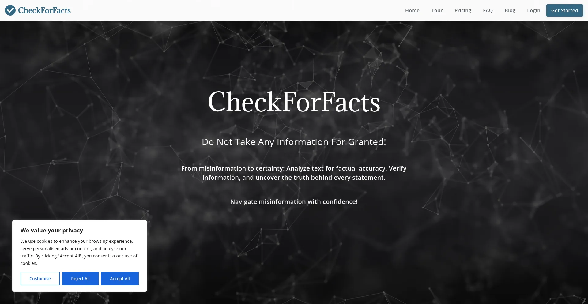 Website screenshot of Checkforfacts.com
