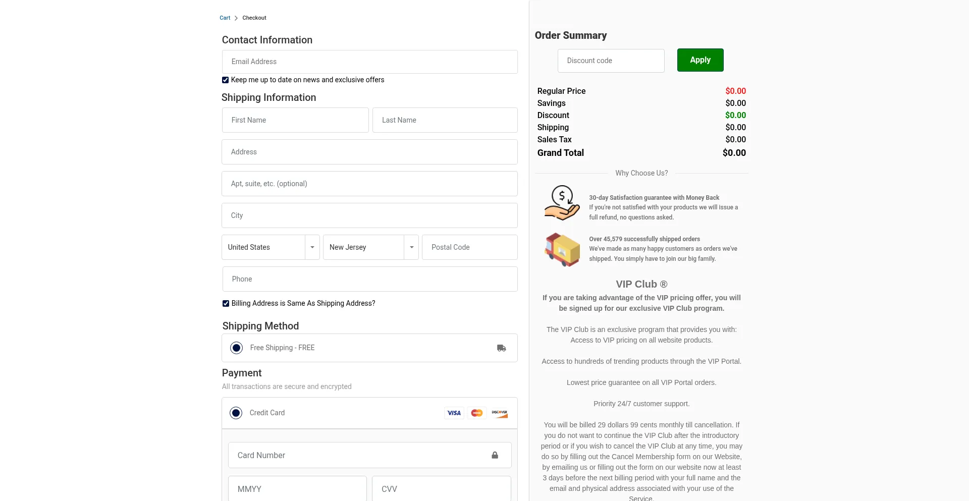 Website screenshot of Checkout.amerohome.com
