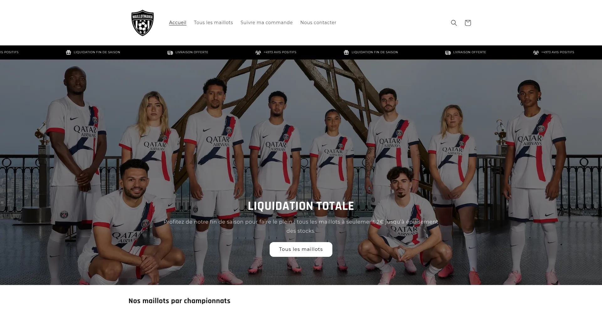 Website screenshot of Checkout.maillotmania.fr