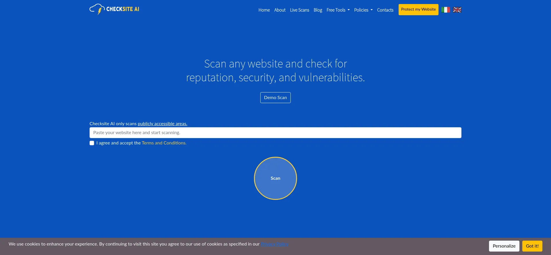 Website screenshot of Checksite.ai