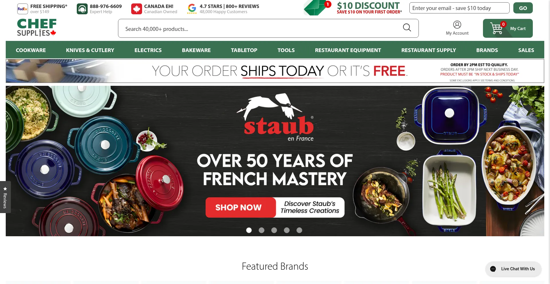 Website screenshot of Chefsupplies.ca