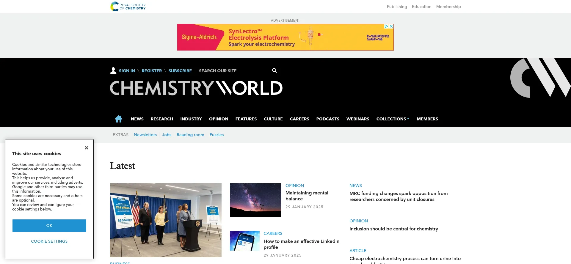 Website screenshot of Chemistryworld.com
