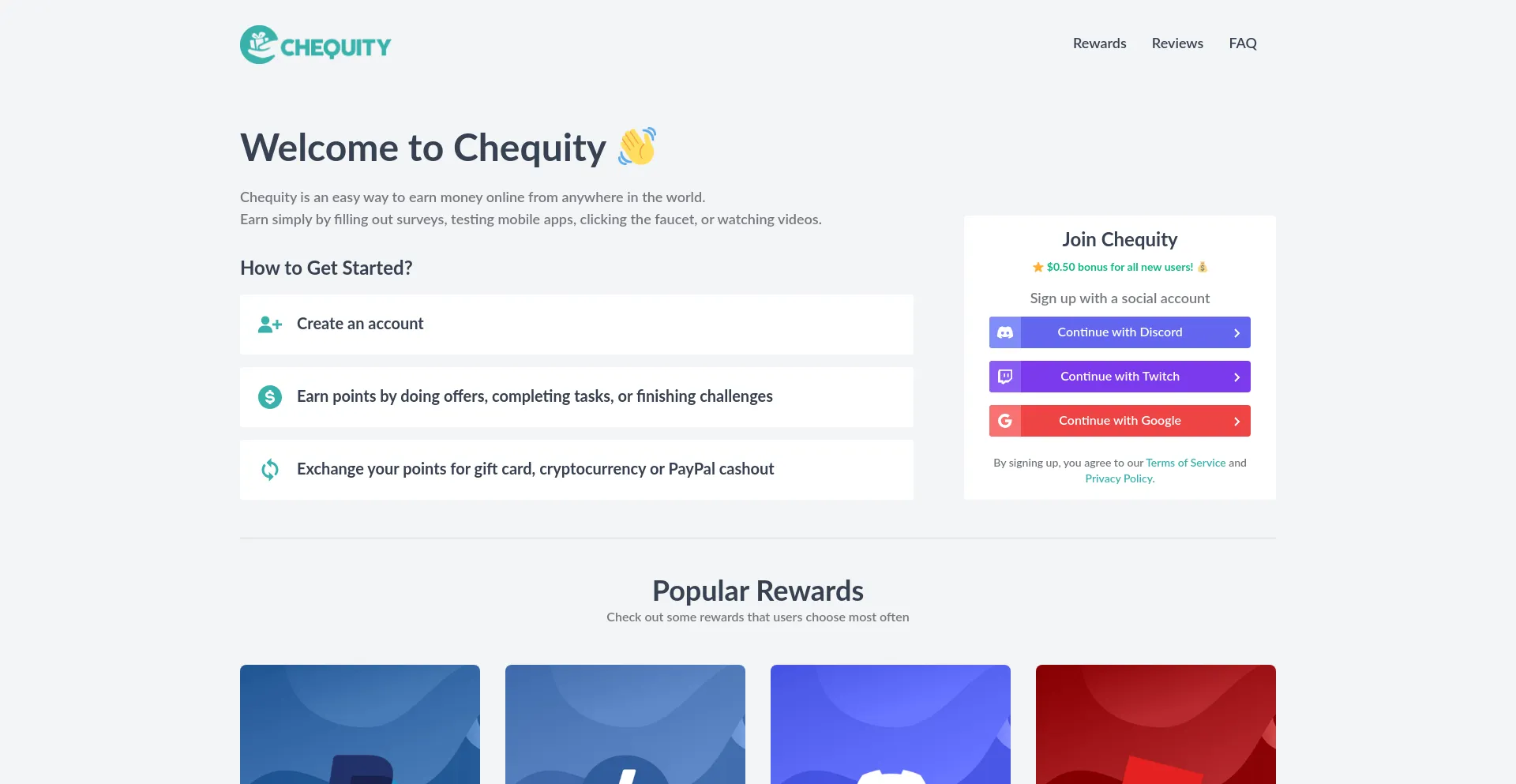 Website screenshot of Chequity.io