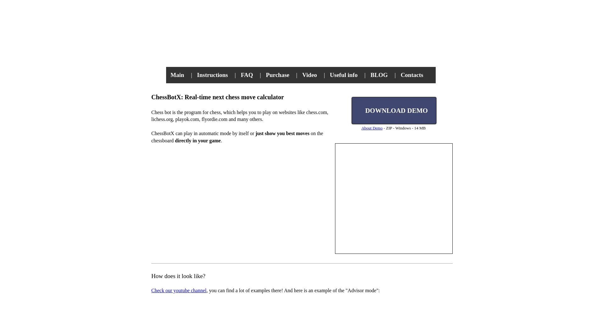 Website screenshot of Chess-bot.com