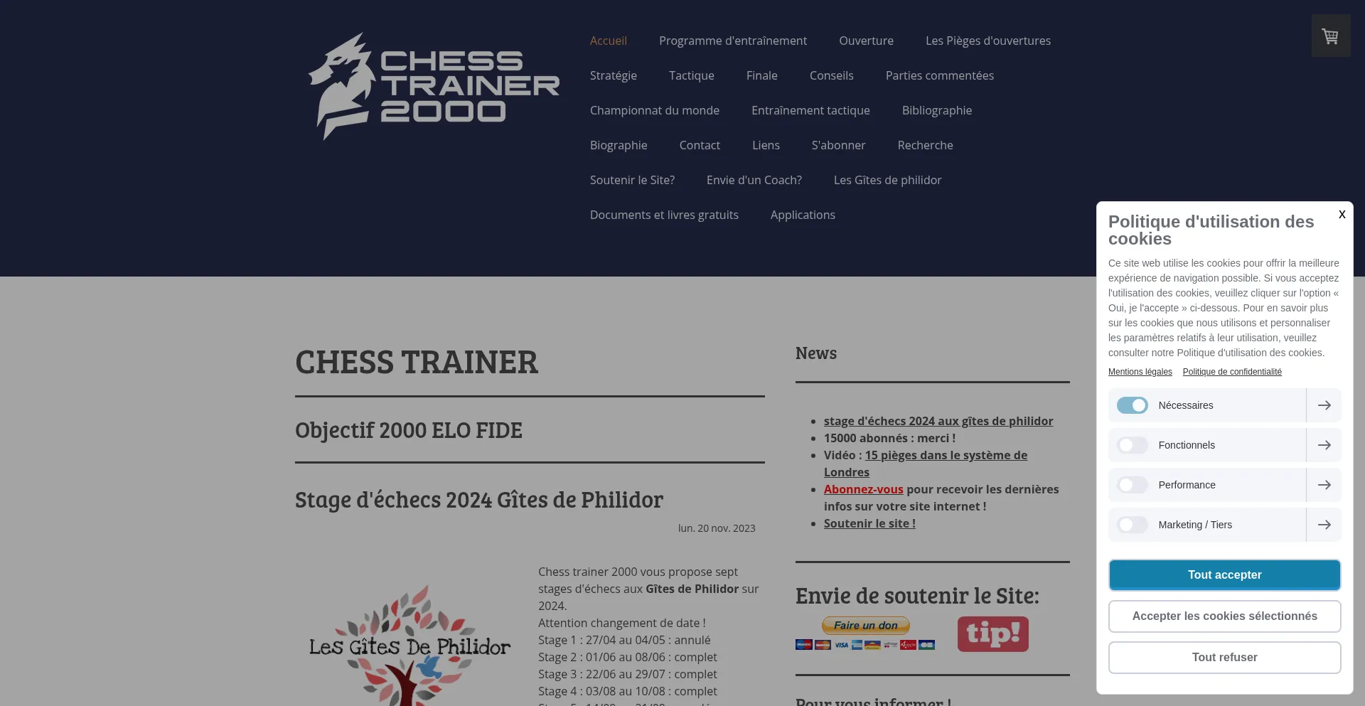 Website screenshot of Chesstrainer2000.com