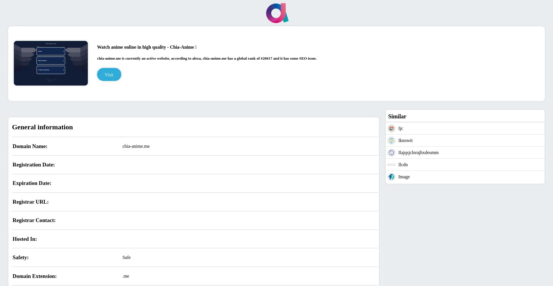 Website screenshot of Chia-anime.me.atlaq.com