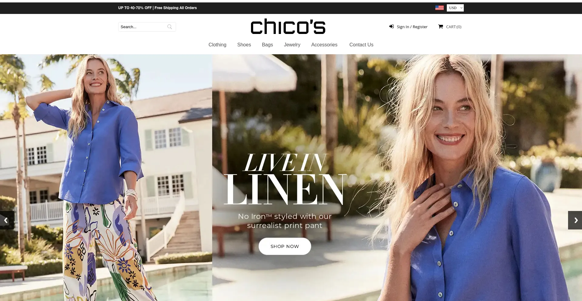 Website screenshot of Chicos-clothing.com
