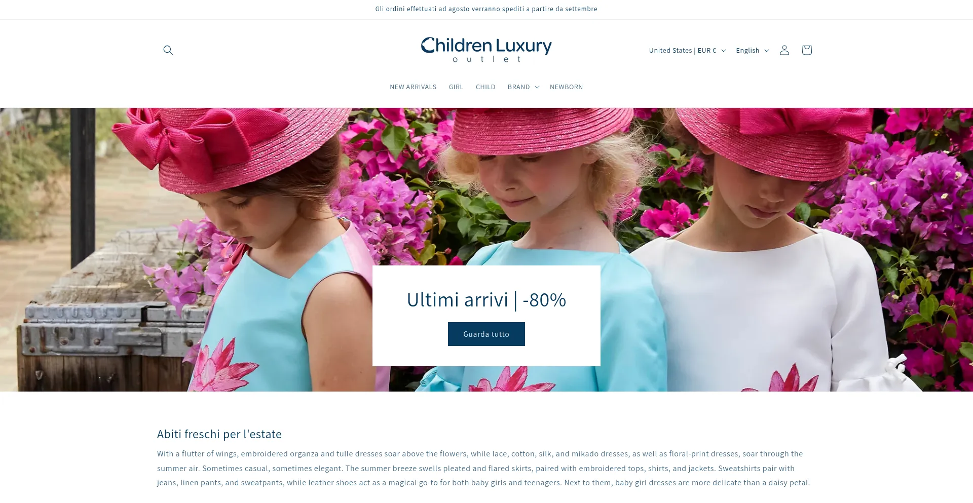 Website screenshot of Childrenluxuryoutlet.com