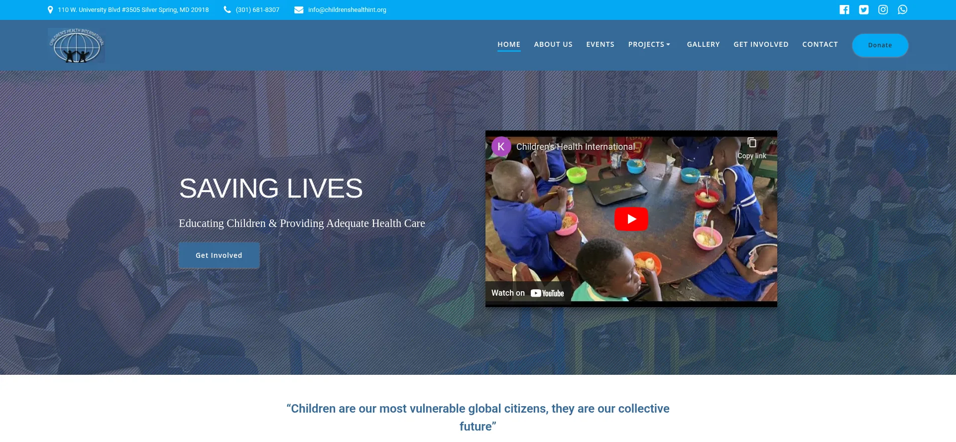 Website screenshot of Childrenshealthintl.org