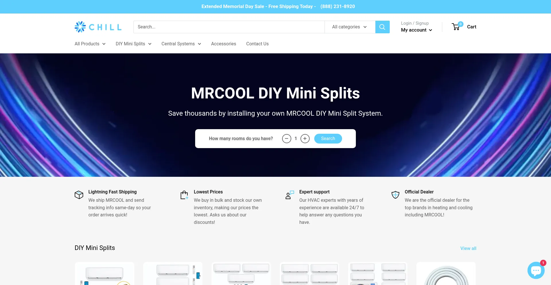 Website screenshot of Chillminisplits.com