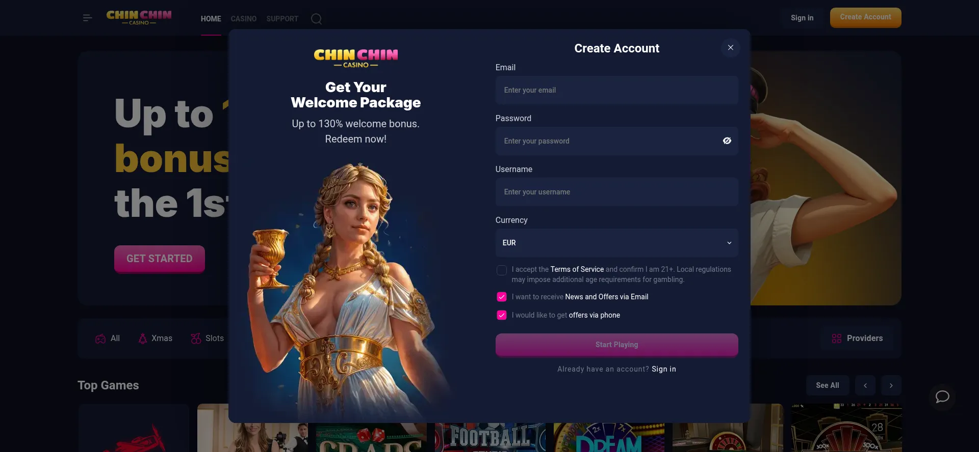 Chinchincasino.com Screenshot