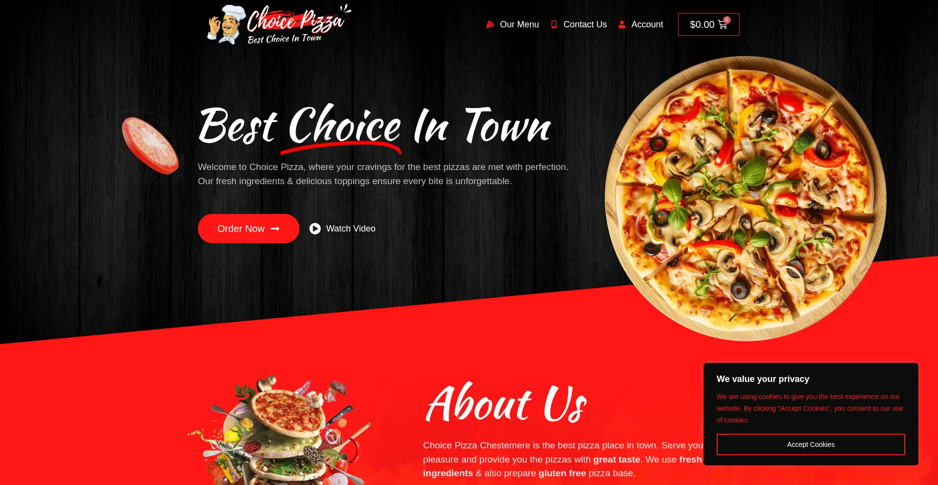 Website screenshot of Choicepizza.net
