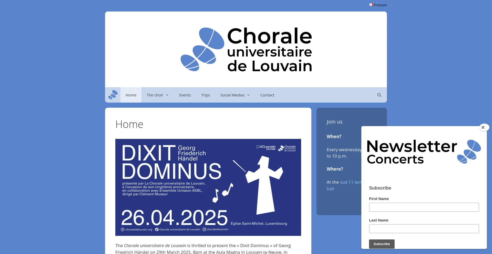 Website screenshot of Choraledelouvain.org