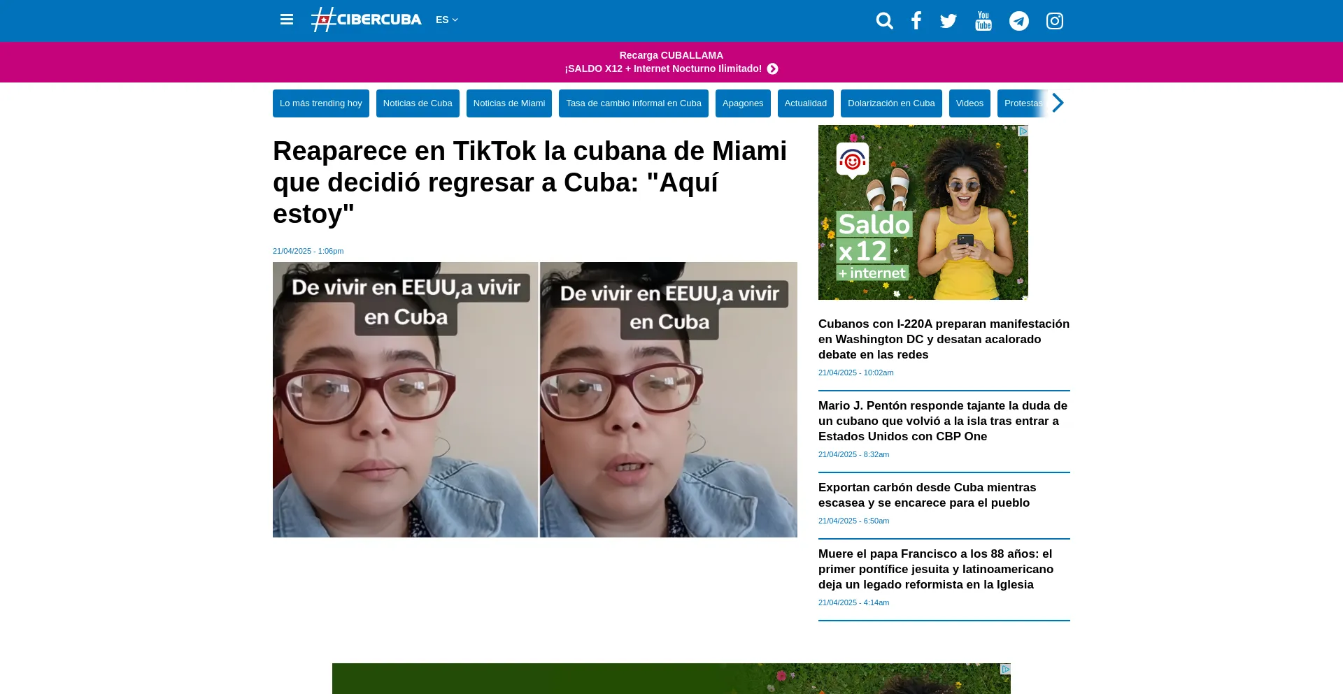Website screenshot of Cibercuba.com