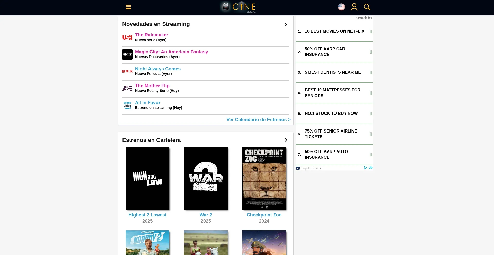 Website screenshot of Cine.com