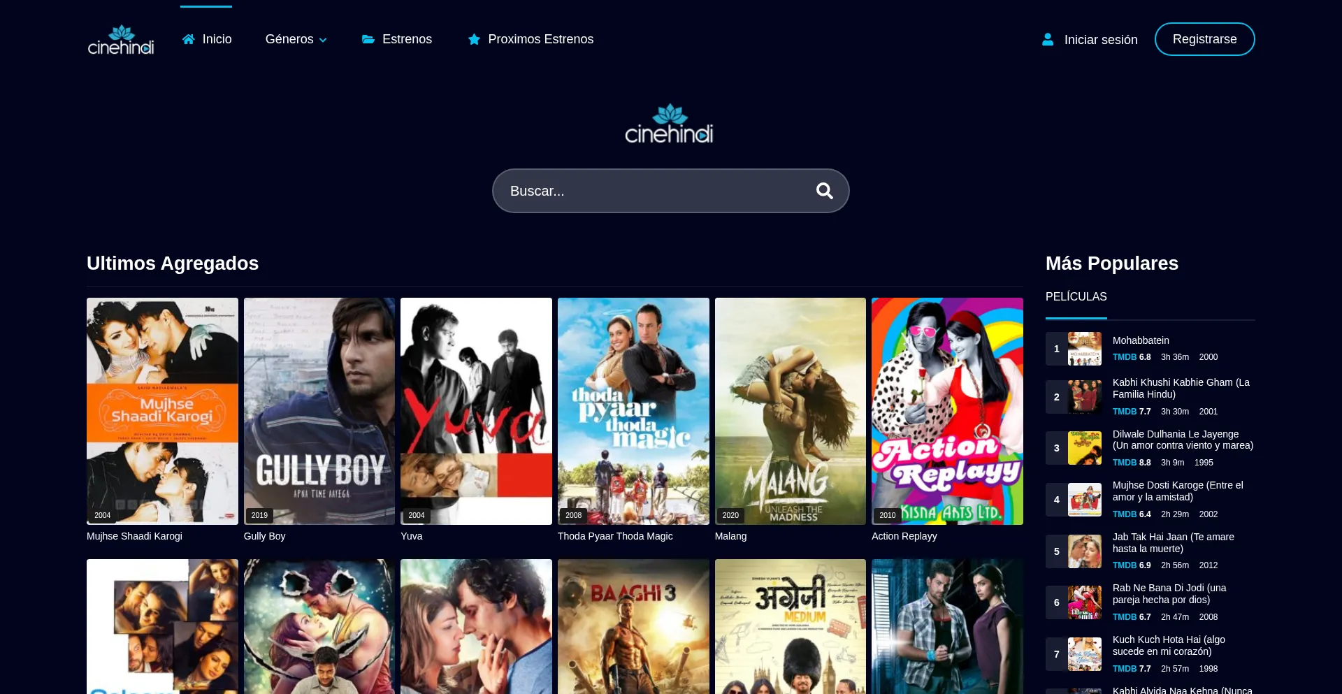 Website screenshot of Cinehindi.com