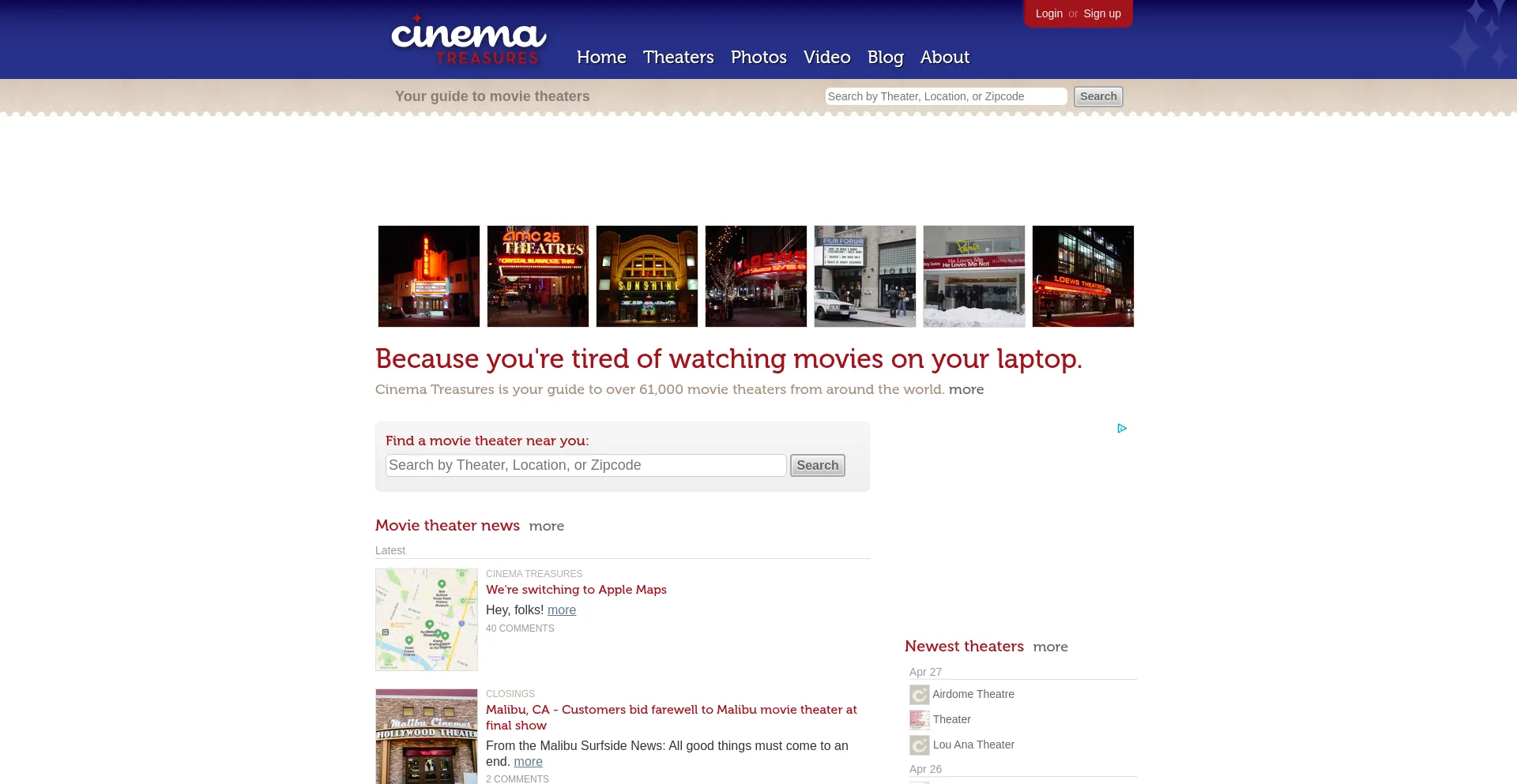 Website screenshot of Cinematreasures.org