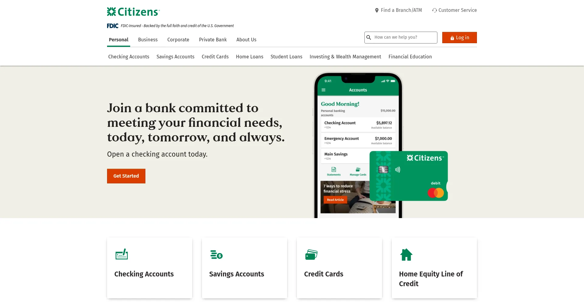 Website screenshot of Citizensbank.com