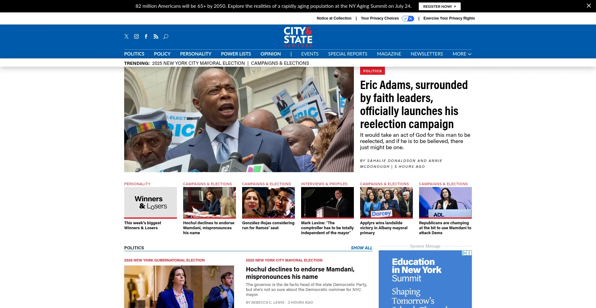 Website screenshot of Cityandstateny.com