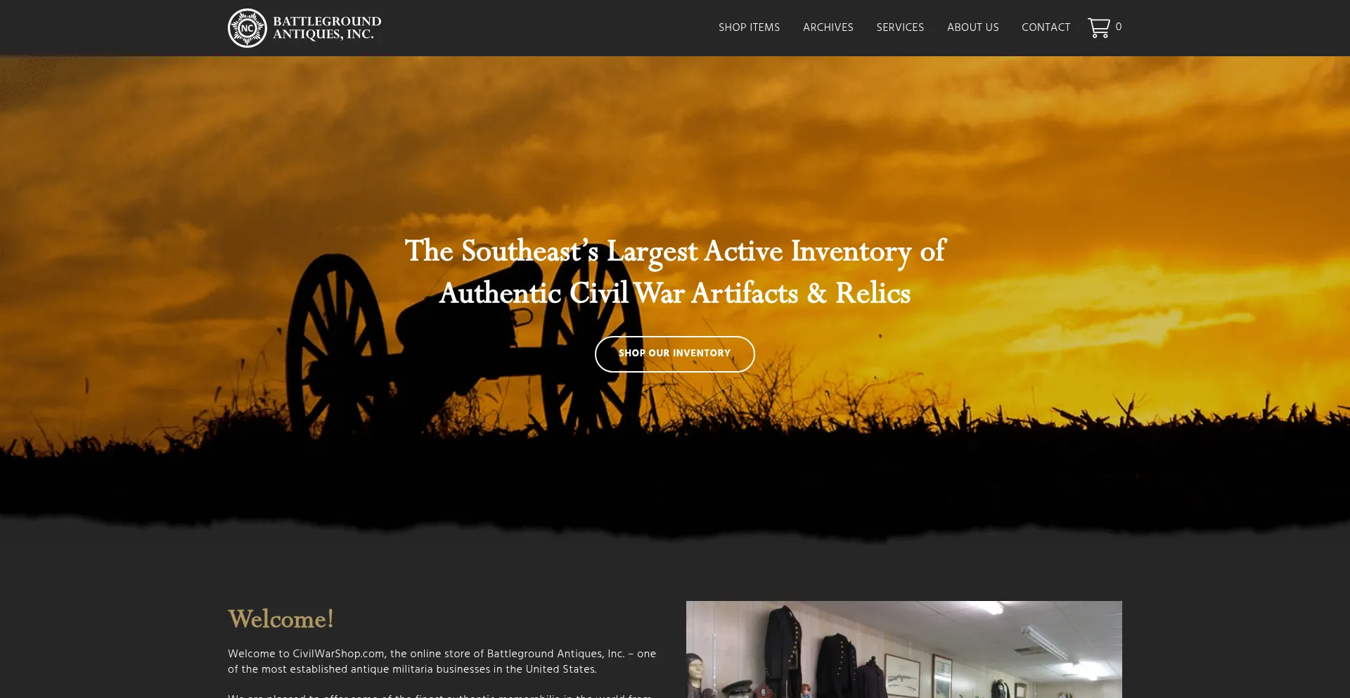 Website screenshot of Civilwarshop.com