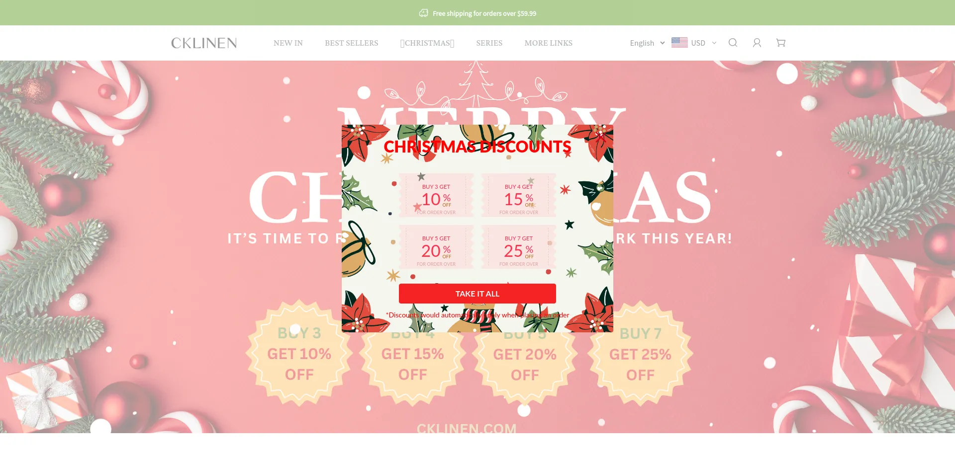Website screenshot of Cklinen.com